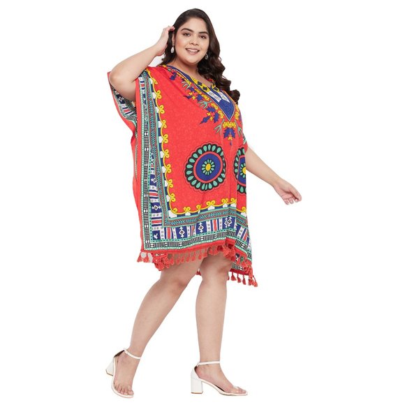 Dashiki Printed Red Polyester Short Caftan Tunic Dress for Women by Gypsie Blu - Picture 4 of 8
